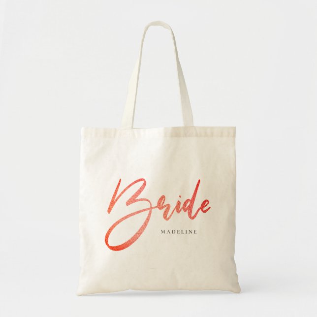 Bride Peach Pink Faux Glitter Wedding Canvas 2 Tote Bag (Front)