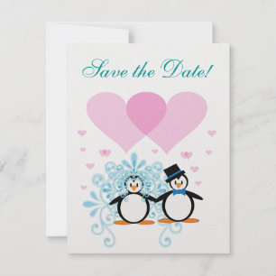 Bride Penguin Save the Date Invitation