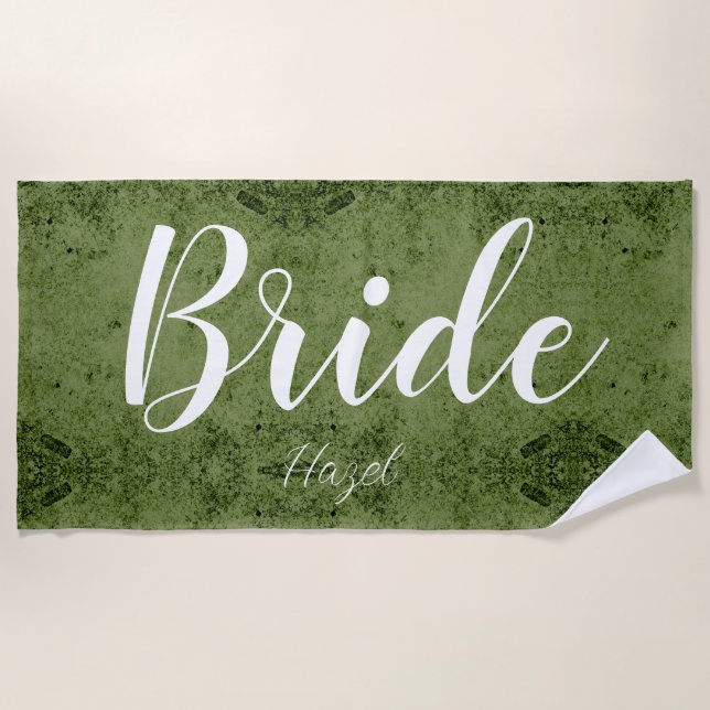 Bride Personalised Bachelorette Bride Script White Beach Towel (Front)