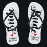 Bride Personalised Wedding Pick Your Colour Flip Flops<br><div class="desc">Walk in comfort on your wedding day with these personalised flip flops. These can be customised with a bride's name and wedding date. The background is white, however you can change the colour by clicking on Customise It. Because of the dark text, this design looks best with a light coloured...</div>