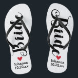 Bride Personalised Wedding Pick Your Colour Flip Flops<br><div class="desc">Walk in comfort on your wedding day with these personalised flip flops. These can be customised with a bride's name and wedding date. The background is white, however you can change the colour by clicking on Customise It. Because of the dark text, this design looks best with a light coloured...</div>