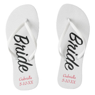 Bride Personalised With Name & Date  Flip Flops