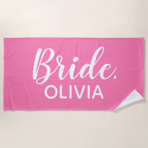 Bride Pink And White Newlywed Bride Beach Towel