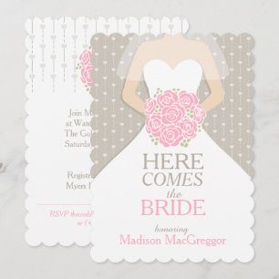 Bride pink bouquet graphic bridal shower invite