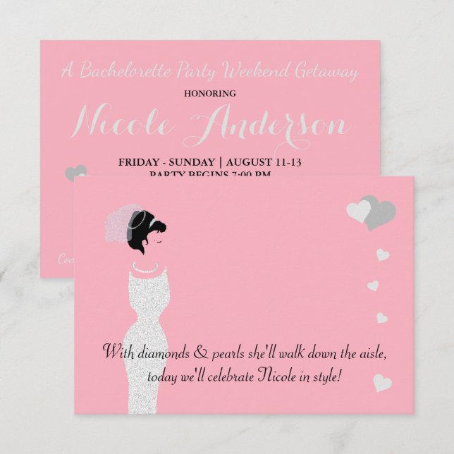 Bride Pink Bridal Bachelorette Shower Party Invitation (Front/Back)