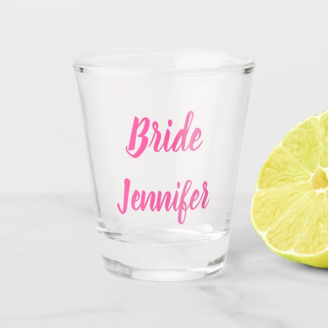Bride Pink Elegant Chic Custom Name Gifts Wedding Shot Glass (Front)