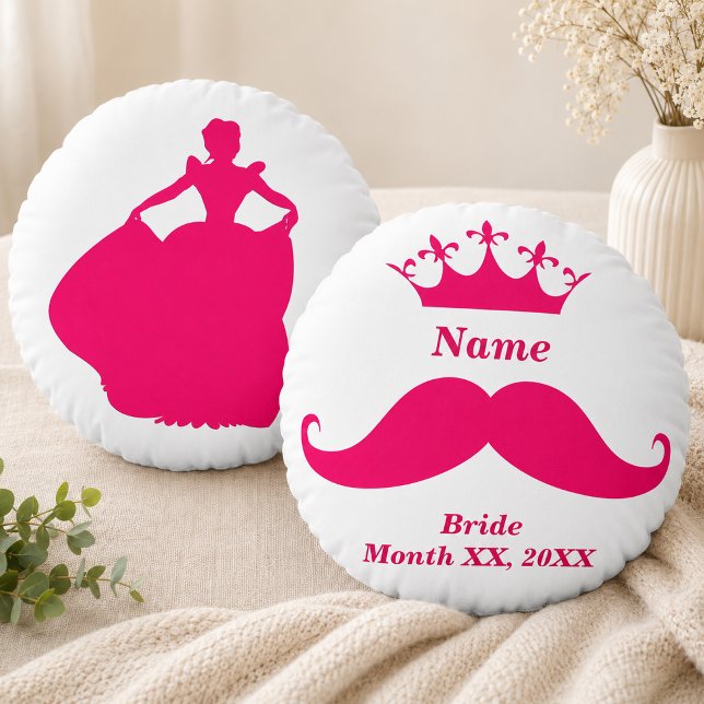 Bride Pink Moustache Round Throw Pillow (Bride Pink Mustache Round Throw Pillow)