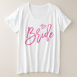 Bride Plus-Size V-Neck T-Shirt Pink Diamond Plus Size T-Shirt<br><div class="desc">White Bride plus-size V-neck t-shirt with pink text and diamond. These shirts are perfect for Bachelorette party or Bridal shower.</div>