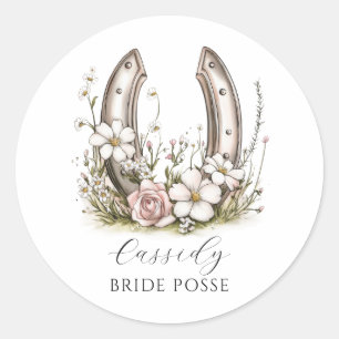 Bride Posse Floral Cowgirl Hat Custom Name  Classic Round Sticker