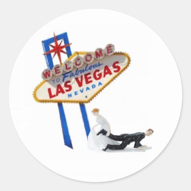 Bride pulling Groom Las Vegas Sticker Add text (Front)