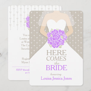 Bride purple bouquet graphic bridal shower invite