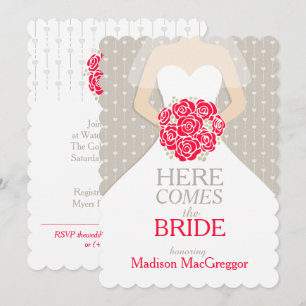 Bride red bouquet graphic bridal shower invite