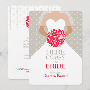 Bride red bouquet graphic bridal shower invites