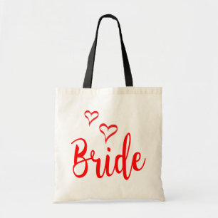 Bride Red Love Hearts Wedding Typography Tote Bag