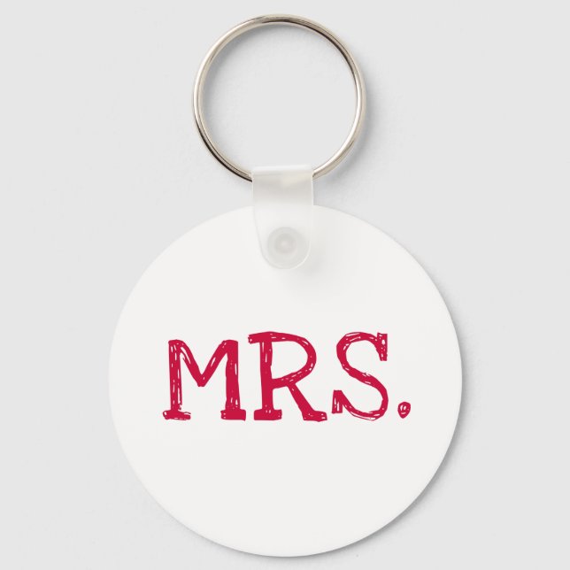 Bride Red Text Mrs. Key Ring (Front)