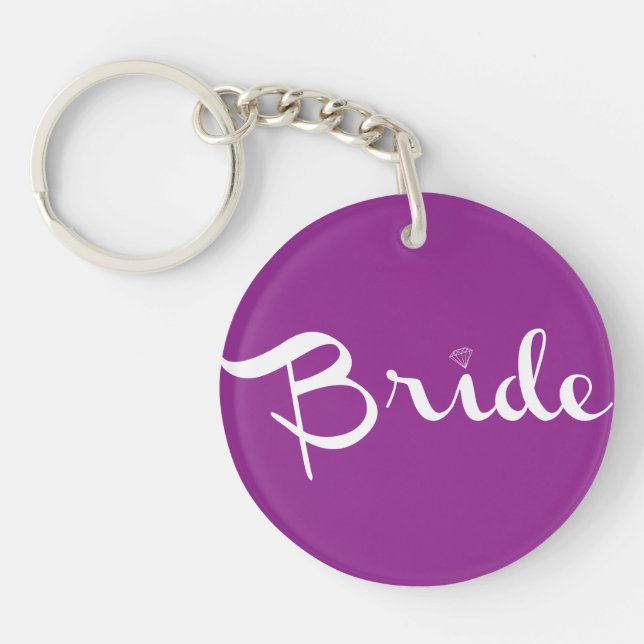 Bride Retro Script White Key Ring (Front)