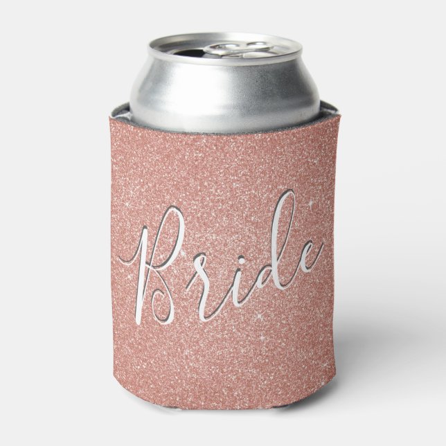 Bride Rose Gold Blush Pink Can Cooler (Can Front)