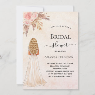 Bride rose gold pampas grass luxury Bridal Shower Invitation