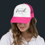 Bride’s Beach Weekend | Destination Bachelorette Trucker Hat<br><div class="desc">Celebrate sun, sand, and sisterhood with this custom “Beach Weekend” hat, featuring elegant black lettering on a clean white front and bright pink brim. Perfect for a coastal getaway, this personalised hat adds a chic summery touch to every outfit - whether lounging poolside, exploring the shore, or snapping those group...</div>