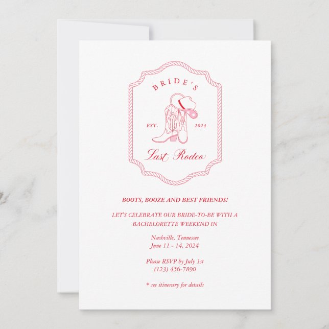 Bride’s Last Rodeo Bachelorette Party Invitation (Front)