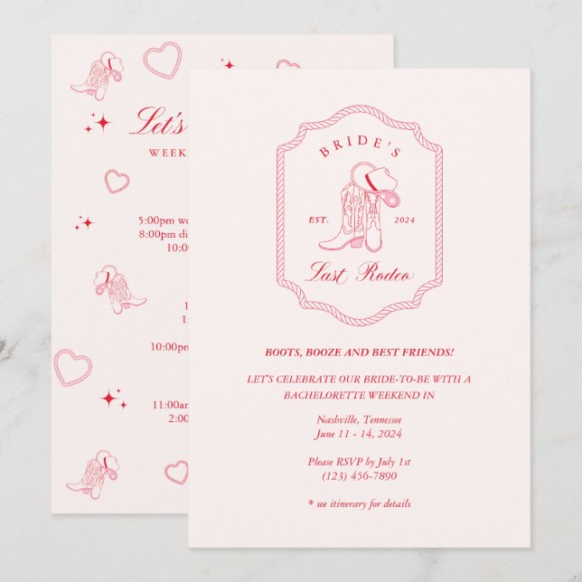 Bride’s Last Rodeo Pink & Red Invitation (Front/Back)