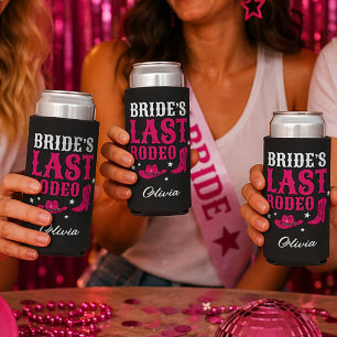 Bride’s Last Rodeo Western Bachelorette Party Pink Seltzer Can Cooler