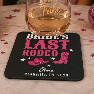 Bride’s Last Rodeo Western Bachelorette Party Square Paper Coaster