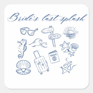 Bride’s Last Splash Design   Ocean Beach Bachelore Square Sticker