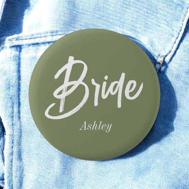 Bride Sage Green Wedding Script  6 Cm Round Badge (Creator Uploaded)