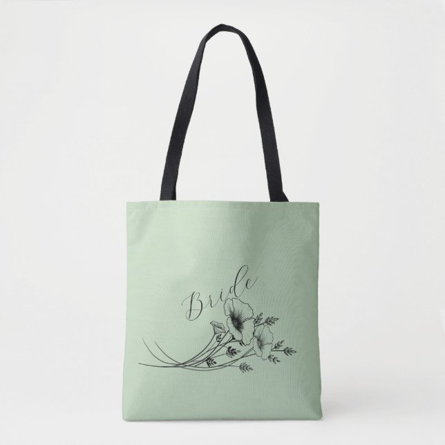 Bride Sage Wildflower Doodle Tote Bag (Front)