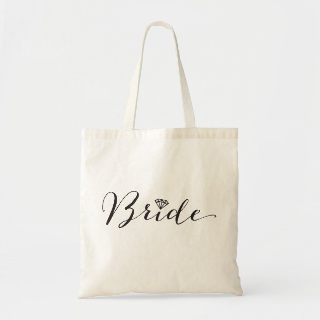 Bride Script Diamond Bridal Party Wedding Tote Bag (Front)