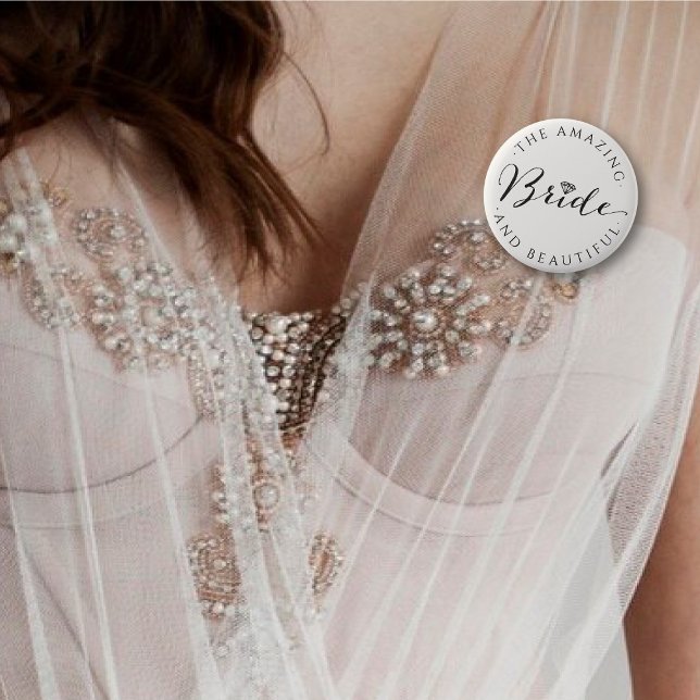 Bride Script Diamond Chic Wedding Bridal Party 6 Cm Round Badge (BRIDE Script Diamond Chic Wedding Bridal Party Pinback Button @ fatfatin_blue_knot)