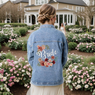Bride script floral chic flowers denim jacket
