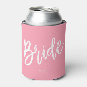 Bride   Script Style Custom Wedding Pink Can Cooler