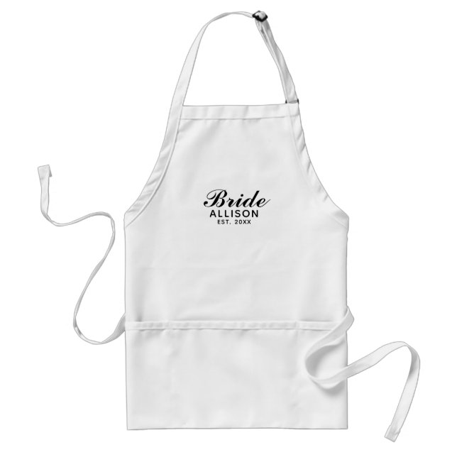 Bride Script White Black Established Date Name Standard Apron (Front)