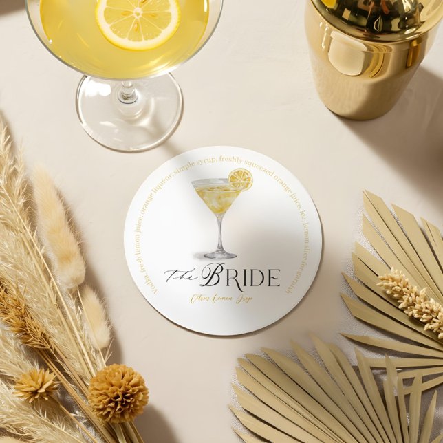Bride Signature Cocktail Watercolor Wedding Drink Round Paper Coaster (Bride Signature Cocktail Watercolor Wedding Drink Round Paper Coaster)