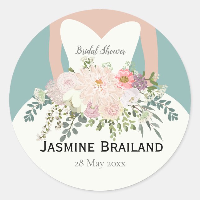Bride silhouette bridal shower classic round sticker (Front)