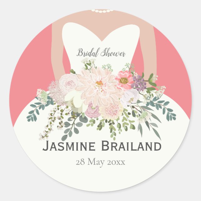 Bride silhouette bridal shower classic round sticker (Front)