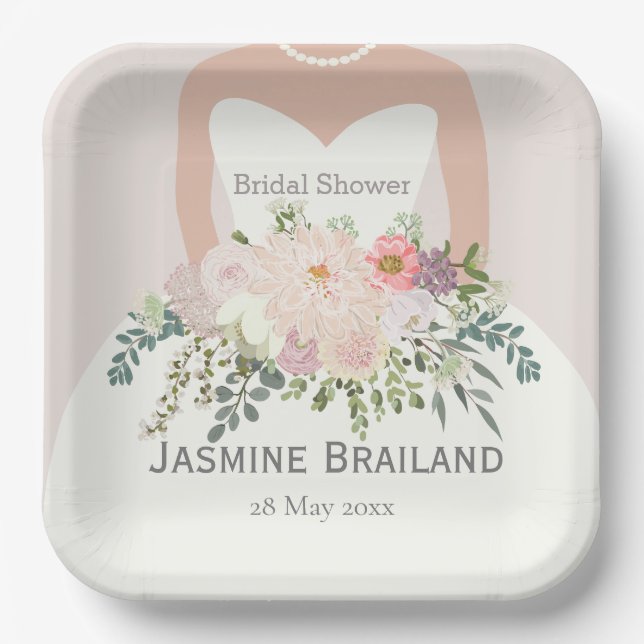 Bride silhouette bridal shower personalised   paper plate (Front)