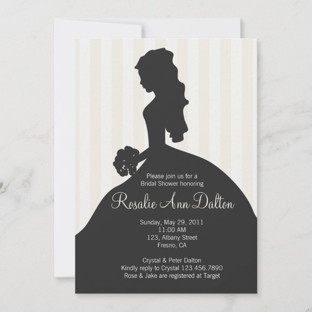 Bride Silhouette - Bridal Shower Stripes (Ivory) Invitation (Front)