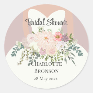 Bride Silhouette Floral Bridal Shower Classic Round Sticker