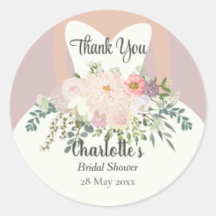 Bride Silhouette Floral Bridal Shower Thank You Classic Round Sticker