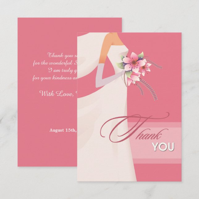 Bride Silhouette Thank You Bridal Shower Card (Front/Back)