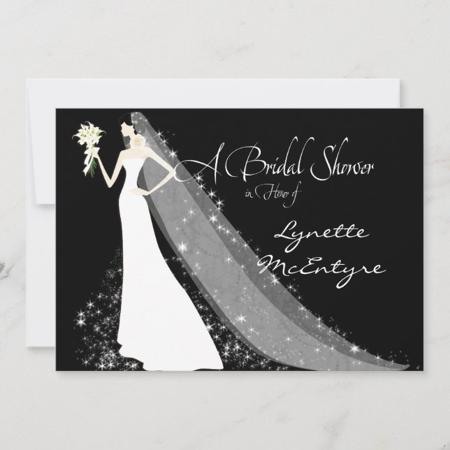 Bride Silhouette Wedding Dress Veil Bridal Invite (Front)