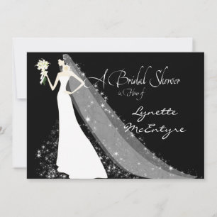 Bride Silhouette Wedding Dress Veil Bridal Invite