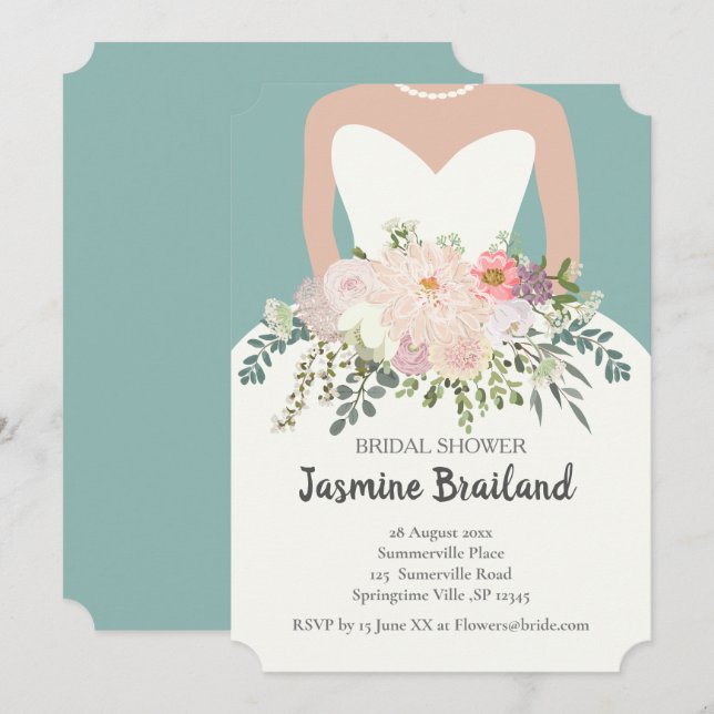Bride silhouette with floral bouquet bridal shower invitation (Front/Back)