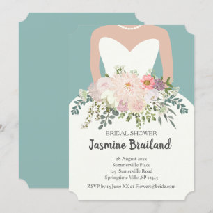 Bride silhouette with floral bouquet bridal shower invitation