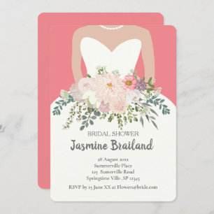 Bride silhouette with floral bouquet bridal shower invitation