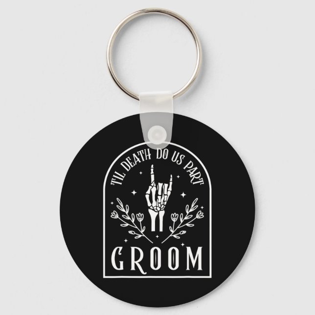 Bride Skeleton Gothic Halloween Engagement Wedding Key Ring (Front)