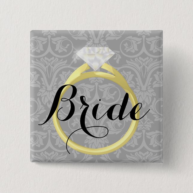Bride Solitaire Ring Bridal Wedding Party Button (Front)